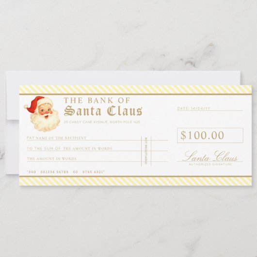 Lemon Yellow Santa Cheque Gift Voucher Card 招待状 (正面)
