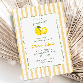 Lemon Yellow Stripe Chic Graduation Party 招待状