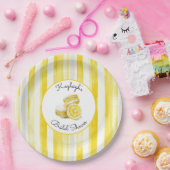 Lemon Yellow Stripes Macarons Bridal Shower  ペーパープレート (パーティー)