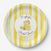 Lemon Yellow Stripes Macarons Bridal Shower  ペーパープレート (正面)