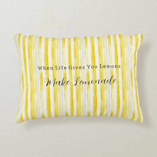 Lemon Yellow White Stripes アクセントクッション (正面)