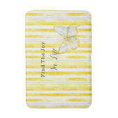 Lemon Yellow White Stripes Butterfly Find Joy バスマット (正面縦)