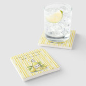 Lemon Yellow White Stripes Lemonade ストーンコースター (横)