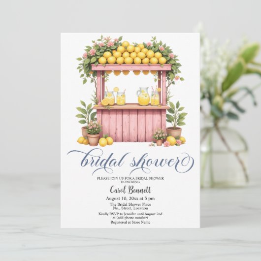 Lemonade Stand Mediterranean Summer Bridal Shower 招待状 (スタンド正面)