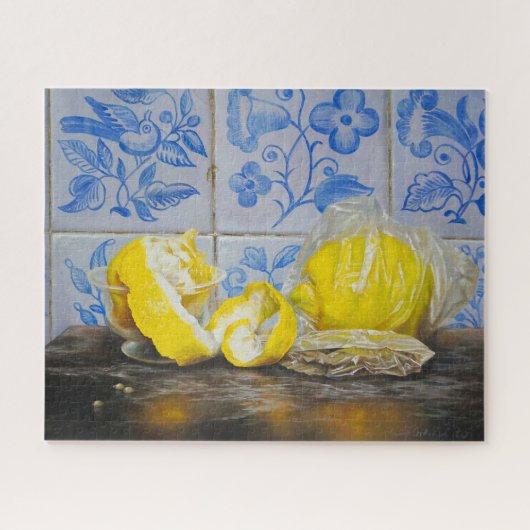 Lemons and Azulejos — Classic Blue & Yellow Still  ジグソーパズル (横)