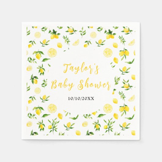 Lemons and Foliage Baby Shower スタンダードカクテルナプキン (正面)