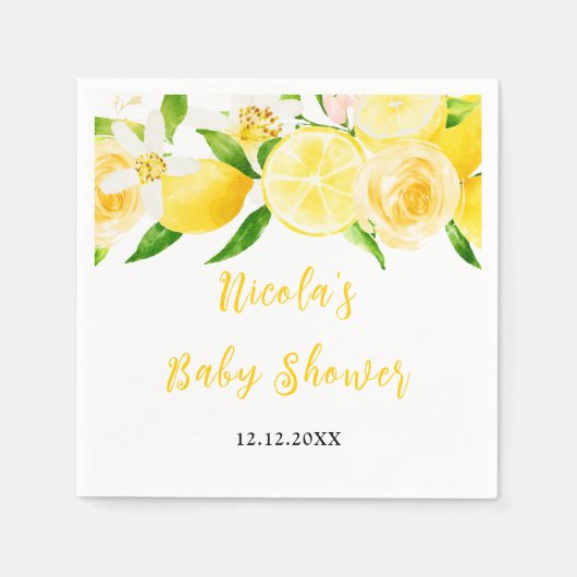 Lemons and Foliage Baby Shower スタンダードカクテルナプキン (正面)