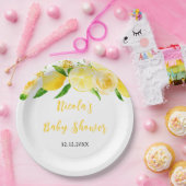 Lemons and Foliage Baby Shower ペーパープレート (パーティー)