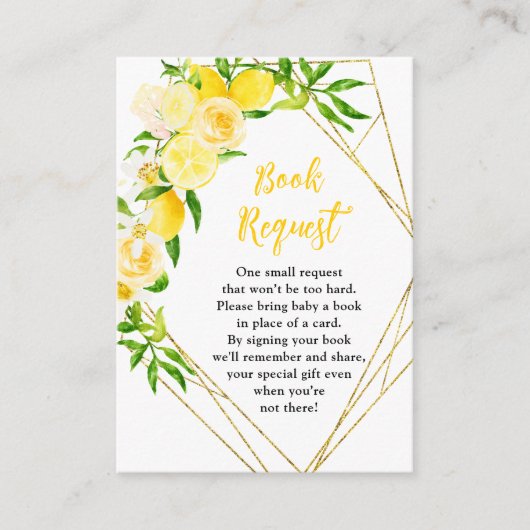 Lemons and Foliage Baby Shower Book Request エンクロージャーカード (正面)