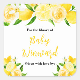Lemons and Foliage Baby Shower Bookplate スクエアシール