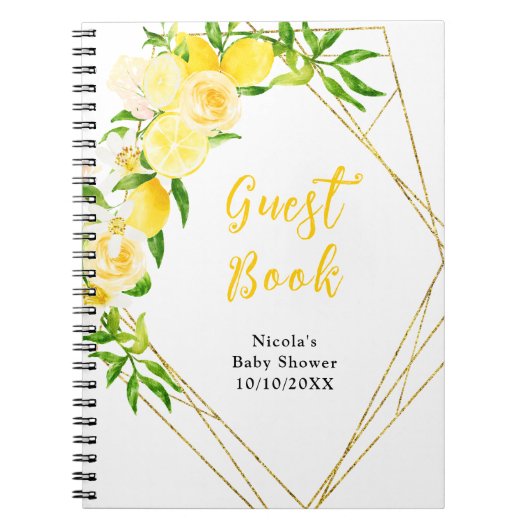 Lemons and Foliage Baby Shower Guest Book ノートブック (正面)