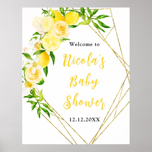 Lemons and Foliage Baby Shower Welcome ポスター (正面)