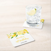 Lemons and Foliage Birthday スクエアペーパーコースター (インサイチュ)