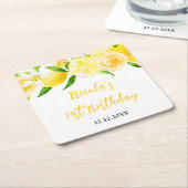 Lemons and Foliage Birthday スクエアペーパーコースター (アングル)