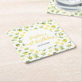 Lemons and Foliage Birthday スクエアペーパーコースター (アングル)