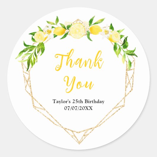 Lemons and Foliage Birthday Party Thank You ラウンドシール (正面)