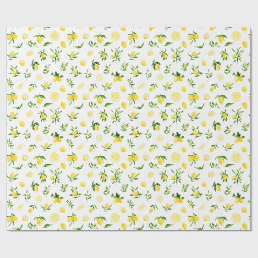 Lemons and Foliage Pattern ラッピングペーパー (フラット)