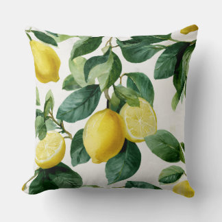 Lemons And Leaves Decorative Throw Pillow  クッション