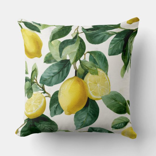 Lemons And Leaves Decorative Throw Pillow  クッション (正面)