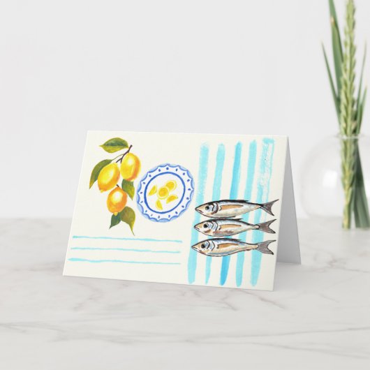 Lemons and sardines coastal greeting card サンキューカード (正面)