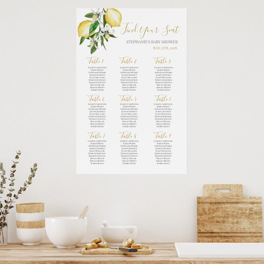 Lemons Baby Shower Girl Seating Chart ポスター (キッチン)