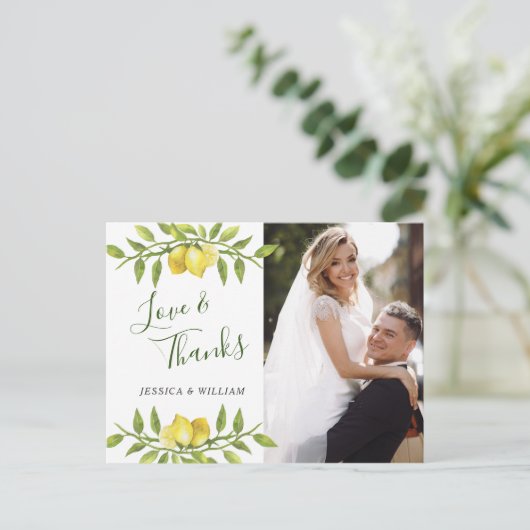 Lemons Blossom Greeneryの結婚写真ありがとう ポストカード (スタンド正面)