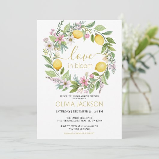 Lemons & Blossoms Spring Garden Bridal Shower 招待状 (スタンド正面)