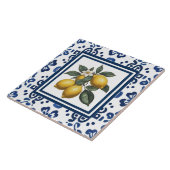 Lemons Blue and White Tribal Folk Art Pattern タイル (側面)