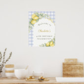 Lemons blue gingham bow garden birthday welcome ポスター (キッチン)