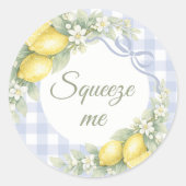 Lemons blue gingham boy squeeze me party favor ラウンドシール (正面)