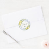 Lemons blue gingham boy squeeze me party favor ラウンドシール (封筒)