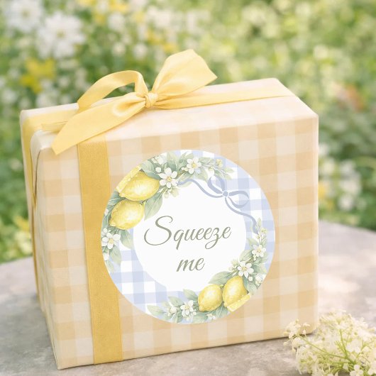 Lemons blue gingham boy squeeze me party favor ラウンドシール