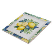 Lemons Blue Green Yellow White Watercolor タイル (側面)