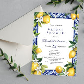 Lemons Blue White Mediterranean Tile Bridal Shower 招待状