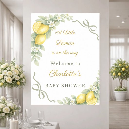 Lemons bow sage green welcome Baby Shower ポスター
