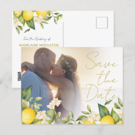 Lemons Citrus結婚フォトオーバーレイ日付を保存 案内ポストカード