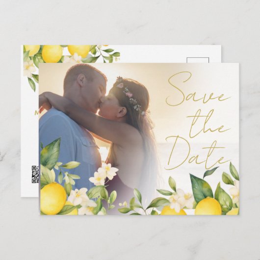 Lemons Citrus結婚フォトオーバーレイ日付を保存 案内ポストカード (正面/裏面)