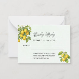 Lemons citrus greeneryの対応結婚RSVP ノートカード