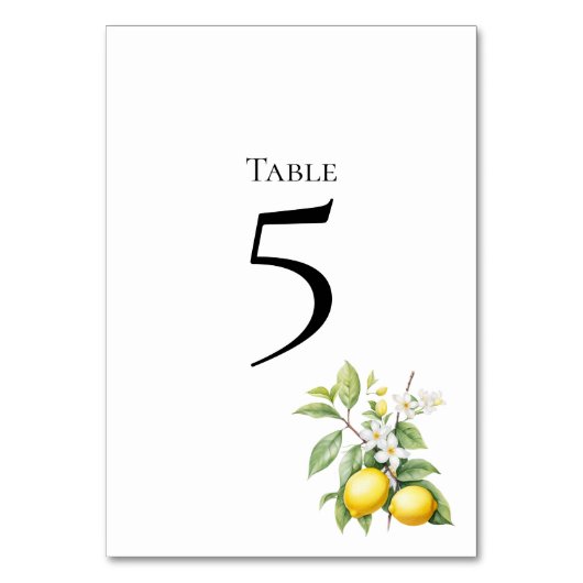 Lemons floral Table Number Card テーブルナンバー (正面)