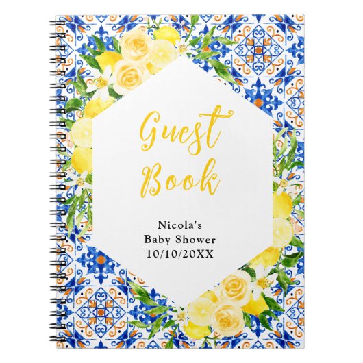 Lemons Foliage Baby Shower Mediterranea Guest Book ノートブック (正面)