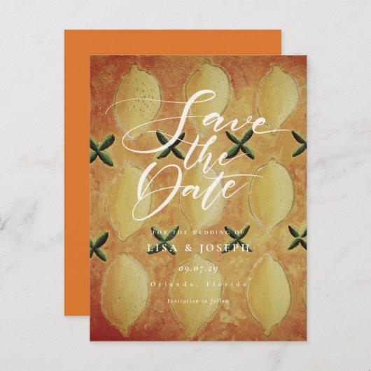 Lemons Fruit Countryスクリプト日付の保存 案内ポストカード (正面/裏面)