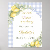 Lemons gingham blue bow boy welcome Baby Shower ポスター (正面)