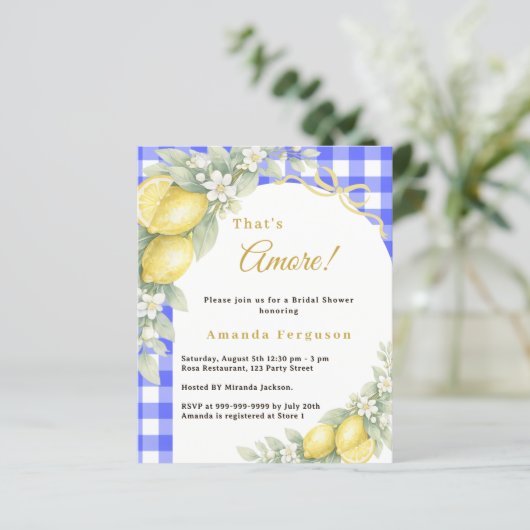 Lemons gingham blue Bridal Shower invitation (スタンド正面)
