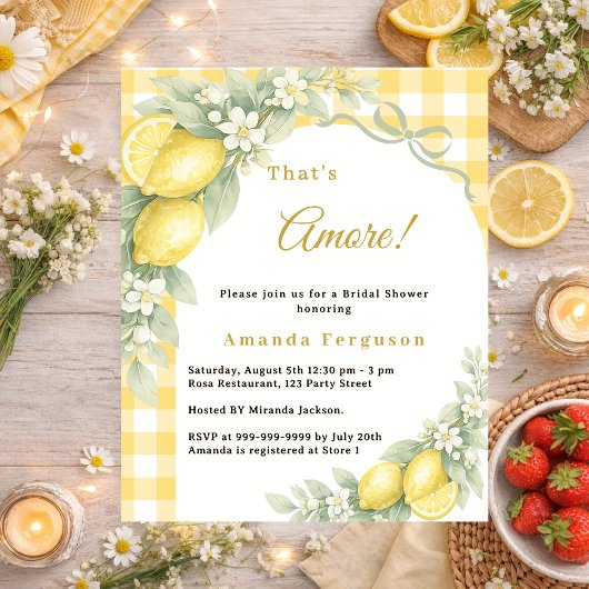 Lemons gingham italian Bridal Shower invitation