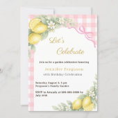 Lemons gingham pink bow summer garden tea birthday 招待状 (正面)