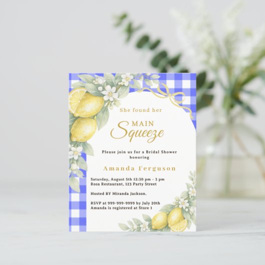 Lemons gingham squeeze Bridal Shower invitation (スタンド正面)