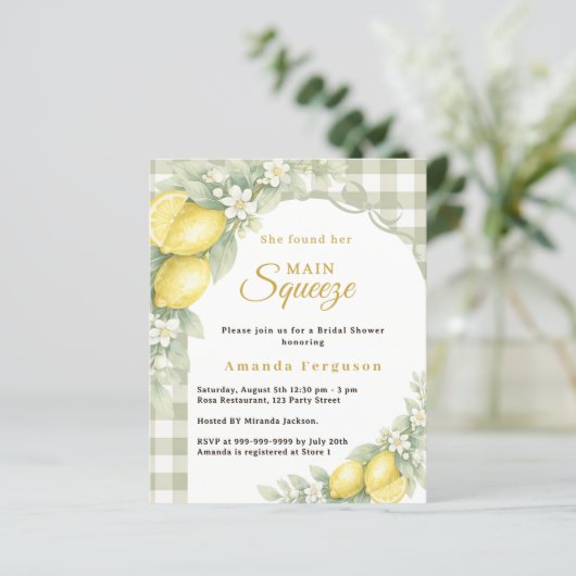 Lemons gingham squeeze Bridal Shower invitation (スタンド正面)