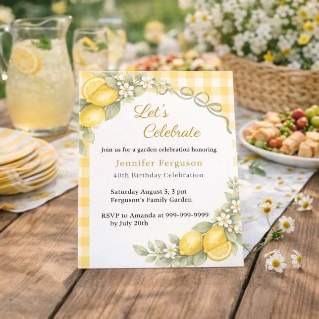 Lemons gingham summer garden birthday invitation (クリエイターアップロード済み)