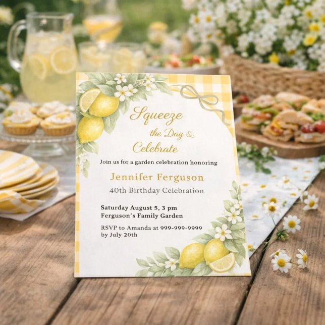 Lemons gingham summer garden birthday invitation (クリエイターアップロード済み)