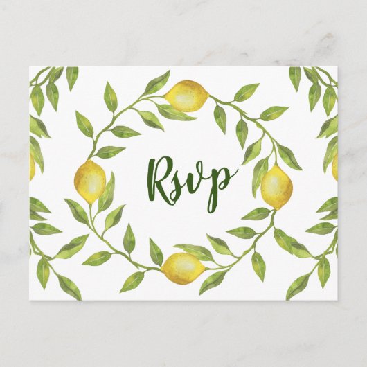 Lemons & Greenery Wedding RSVP with Meal Choice ポストカード (正面)